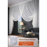 Yeni Sezon Trend Spor Desenli Kruvaze Salon ve Misafir Odalarına Uygun Tül Perde Orta Pile - 330 x 260 cm - Kırık Beyaz