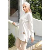 Yeni Stil Beyaz Arma Detaylı Tunik 10020