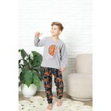 Yeni Stil Sonbahar/kış Erkek Çocuk Basketball Desenli Polar Pijama Takımı 4562 - Gri - 8 - 9 Yaş