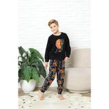 Yeni Stil Sonbahar/kış Erkek Çocuk Basketball Desenli Polar Pijama Takımı 4562 - Siyah - 7 - 8 Yaş