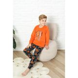 Yeni Stil Sonbahar/kış Erkek Çocuk Basketball Desenli Polar Pijama Takımı 4562 - Turuncu - 11 - 12 Yaş