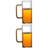 Yeni Stil Turuncu Renkli Borosilikat Cam Kare Nescafe,latte,kahve Kulplu Kupa 350 Ml 2 Adet 2950