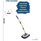 Yeni Tasarım Teleskopik Saplı Araç Yıkama Süpürgesi Makarna Uçlu – Uzatılabilir Yaylı Mikrofiber Fırça -Sarı Mavi 1 Adet