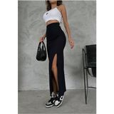 Yeni Tasarım Yırtmaçlı Uzun Etek 0051 - Siyah - 3XL