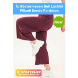 Yeni Trend Bol Paça Anne Kadın Rahat Konforlu İç Göstermeyen Beli Lastikli Piliseli Sendy Pantolon