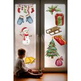 Yeni Yıl Merry Christmas Figürleri Cam Duvar Kapı Sticker Setleri - Yılbaşı Seti - 60 x 60 cm - Renkli