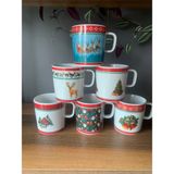Yeni Yıl-Noel Karışık Model 6 Kişilik Porselen Kupa - Renkli