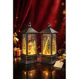 Yeni Yıl Noel Temalı 2 Li Set Işıklı Yılbaşı Feneri Kardan Adam Çam Ağacı Figürlü Fener Gri Set 14Cm