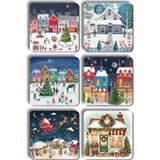 Yeni Yıl Noel Yılbaşı Ahşap Bardak Altlığı Noel Baba Kardan Adam Kış Manzaraları - 6 Adet
