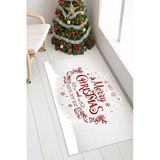 Yeni Yıl Temalı Merry Christmas Yazılı Dijital Baskılı Yıkanabilir Kaymaz Halı 80 X 150 Cm Beyaz