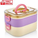 Yeniay Yeni Nesil Sefer Tası Lunch Box Paslanmaz Çelik SUS304 Yerli Üretim Beslenme Kabı Kilitli Kapak - Mor