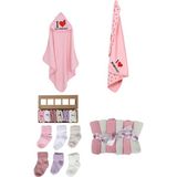 Yenidoğan Bebek Havlu Penye Battaniye Ağız Mendili Çorap 4'lü Set - Çok Renkli - 0,6 x 19 x 29 cm