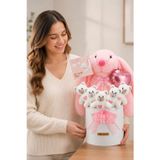 Yenidoğan Kız Bebek Hediyesi – Baby Shower Tavşan Uyku Arkadaşı ve Pembe Peluş Ayıcık Buketi