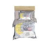 Yenidoğan Kız / Erkek Unisex Bebek Nevresim Takımı %100 Pamuklu Good Night Gri (Çok Renkli)