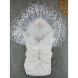 Yenidoğan Kumru Soft Cotton Taç Nakışlı Trilüks Kundak Bebek Battaniyesi - Ekru