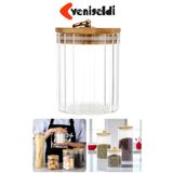 Yenigeldi 1 Adet Küçük Boy (9x10.7cm) Cam Saklama Kabı Bambu Kapaklı Hava Geçirmez Metal Halkalı Kavanoz