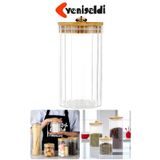 Yenigeldi 1 Adet Orta Boy (9x16cm) Cam Saklama Kabı Bambu Kapaklı Hava Geçirmez Metal Halkalı Kavanoz