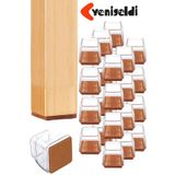 Yenigeldi 24 Adet Kare Sandalye Papucu (3.5–3.9cm) Şeffaf Silikon İnce Keçeli Zemin Koruyucu Mobilya Ayağı