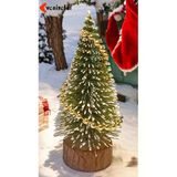 Yenigeldi 3 Adet Sarı 10 Cm Kar Efektli Küçük Yılbaşı Ağacı - Altın Top Süslemeli Dekoratif Çam Ağacıt T-333