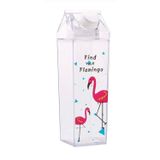 Yenigeldi Flamingo 500Ml Mika Süt Kutu Tasarımlı Su Kahve Içecek Şişesi Cam Değildir Kahve Ve Sunum Bardağı