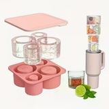 Yenigeldi Pembe Quencher Silikon Kapaklı Buzluk, Silindir Buz Kalıbı 4 Gözlü Stanly 20Oz 30Oz 40Oz Bardak