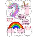 Yenilebilir Şeker Kağıt Unicorn ve Gökkuşağı Temalı Pasta Süsleme