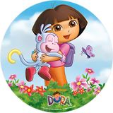 Yenilebilir Yuvarlak Pasta Resim Baskısı 20 cm Şekerli Kağıt Dora Temalı 06