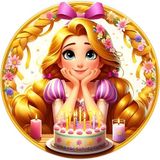 Yenilebilir Yuvarlak Pasta Resim Baskısı 20 cm Şekerli Kağıt Rapunzel Temalı 16