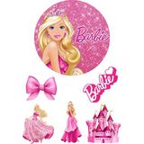 Yenilebilir Yuvarlak Pasta ve Figür Resim Baskısı Şekerli Kağıt Barbie Temalı 02 - 1 Adet