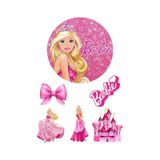 Yenilebilir Yuvarlak Pasta Ve Figür Resim Baskısı Şekerli Kağıt Barbie Temalı 02