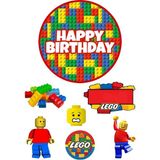Yenilebilir Yuvarlak Pasta ve Figür Resim Baskısı Şekerli Kağıt LEGO Temalı 37 - 1 Adet