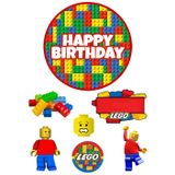 Yenilebilir Yuvarlak Pasta ve Figür Resim Baskısı Şekerli Kağıt Lego Temalı 37