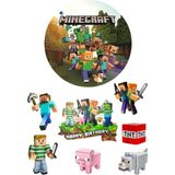 Yenilebilir Yuvarlak Pasta ve Figür Resim Baskısı Şekerli Kağıt Minecraft Temalı 36 - 1 Adet