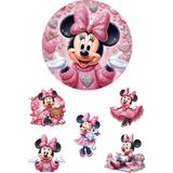 Yenilebilir Yuvarlak Pasta ve Figür Resim Baskısı Şekerli Kağıt Mini Mouse Temalı 12 - 1 Adet