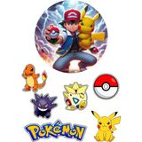 Yenilebilir Yuvarlak Pasta ve Figür Resim Baskısı Şekerli Kağıt Pokemon Temalı 20 - 1 Adet