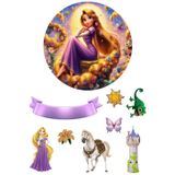 Yenilebilir Yuvarlak Pasta ve Figür Resim Baskısı Şekerli Kağıt Rapunzel Temalı 23
