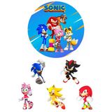 Yenilebilir Yuvarlak Pasta Ve Figür Resim Baskısı Şekerli Kağıt Sonic Temalı 26