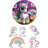 Yenilebilir Yuvarlak Pasta ve Figür Resim Baskısı Şekerli Kağıt Unicorn Temalı 29 - 1 Adet