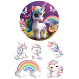 Yenilebilir Yuvarlak Pasta ve Figür Resim Baskısı Şekerli Kağıt Unicorn Temalı 29
