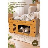 Yenilig 1 Adet Ahşap Tek Katlı Evcil Hayvan Oyun Evi – Tırmalama Alanı, Uyku Yuvası, Peluş Oyuncaklı Kedi Evi Pet House