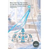 Yenilig 1 Adet Elsa Çocuk Taç ve Asa Seti – Mavi Taşlı Taç, Kar Temalı 34 cm Asa, Plastik Kostüm Aksesuarı, Crown Wand