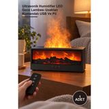 Yenilig 1 Adet Şömine Görünümlü Alev Efektli Hava Nemlendirici – Ultrasonik Humidifier LED Gece Lambası Uzaktan Kumandalı USB ve Pil