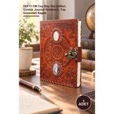 Yenilig 1 Adet Taşlı Deri Defter – 18X13 cm Cep Boy Not Defteri, Günlük Journal Notebook, Taş Süslemeli Kapak