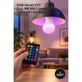 Yenilig 1 Adet Uzaktan Kumandalı LED Ampul – Rgb Renkli E27 Duy, 9W 800 Lümen, Dekoratif LED Bulb