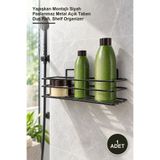 Yenilig 1 Adet Yapışkanlı Duş Ve Banyo Rafı – Yapışkan Montajlı Siyah Paslanmaz Metal Açık Taban Duş Rafı, Shelf Organizer