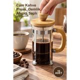 Yenilig 10 Adet Ahşap Detaylı 350 ml Cam French Press – Cam Kahve Press, Demlik, Ahşap Saplı