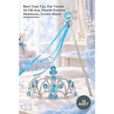 Yenilig 10 Adet Elsa Çocuk Taç ve Asa Seti – Mavi Taşlı Taç, Kar Temalı 34 cm Asa, Plastik Kostüm Aksesuarı, Crown Wand