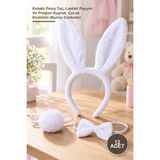 Yenilig 12 Adet Beyaz Tavşan Kostüm Seti – Kulaklı Peluş Taç, Lastikli Papyon ve Ponpon Kuyruk, Çocuk Kostümü (Bunny Costume)