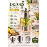 Yenilig 1500 ml Cam Detoks Sürahisi Paslanmaz Çelik Filtreli Kapaklı Bitki Çayı ve Meyve Suyu Sürahisi