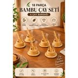 Yenilig 18 Parça Bambu Çay Seti 6 Kişilik Cam Çay Bardağı Bambu Altlık ve Kaşık Seti - 001-Renkli